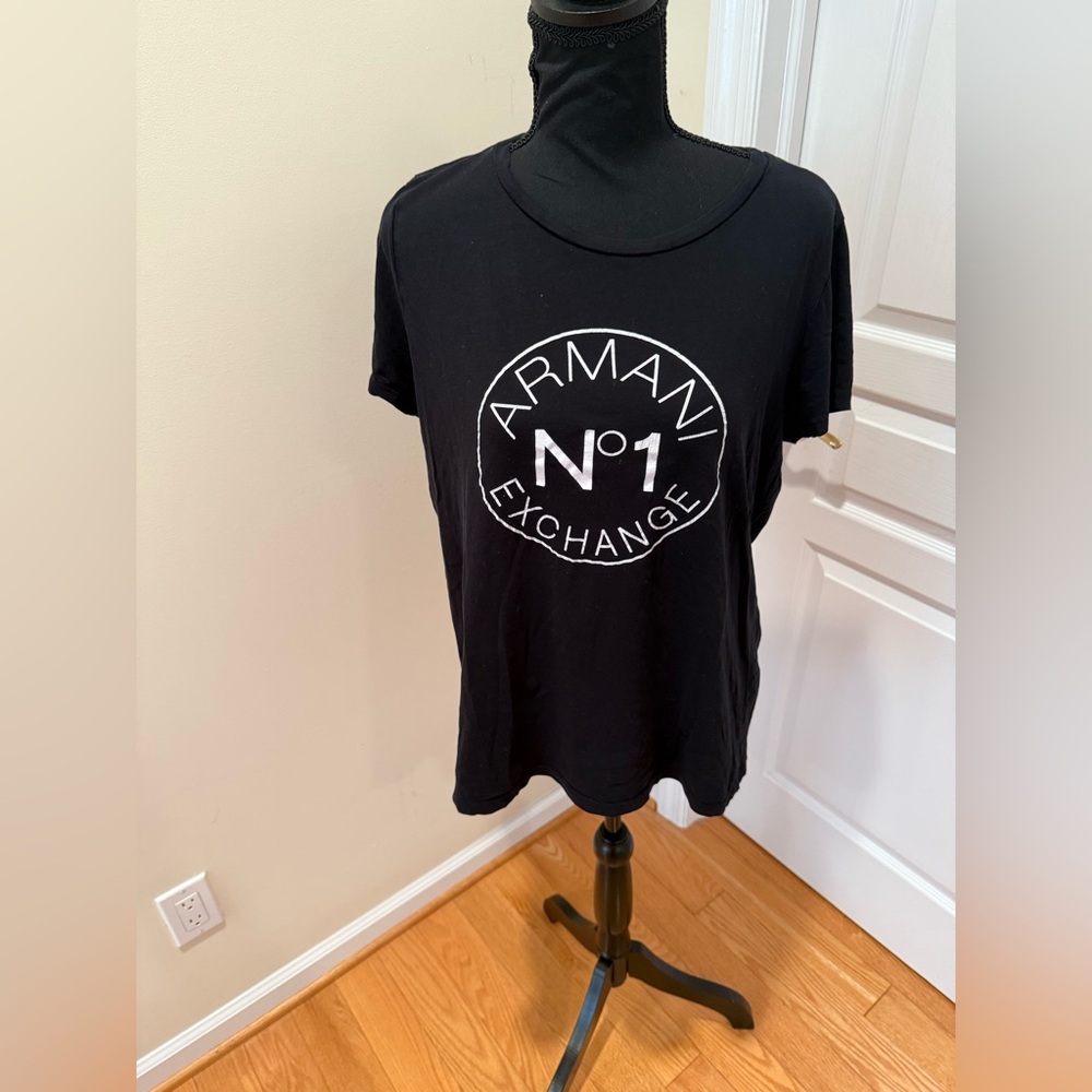 Armani Exchange Black Tee with White Logo - Picture 2 of 5